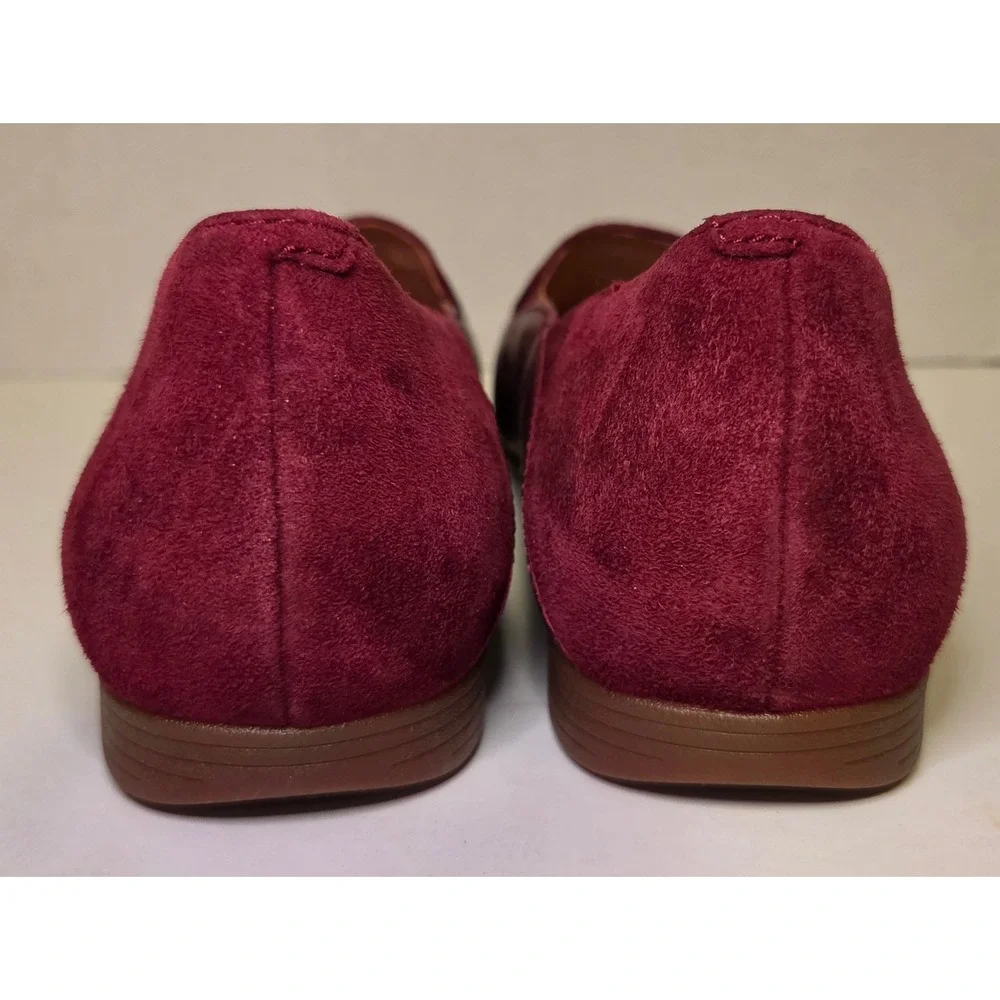 Dansko Lace Slip On Loafers Wine Glazed Kid Leather Suede 38/7.5 Comfort Preppy